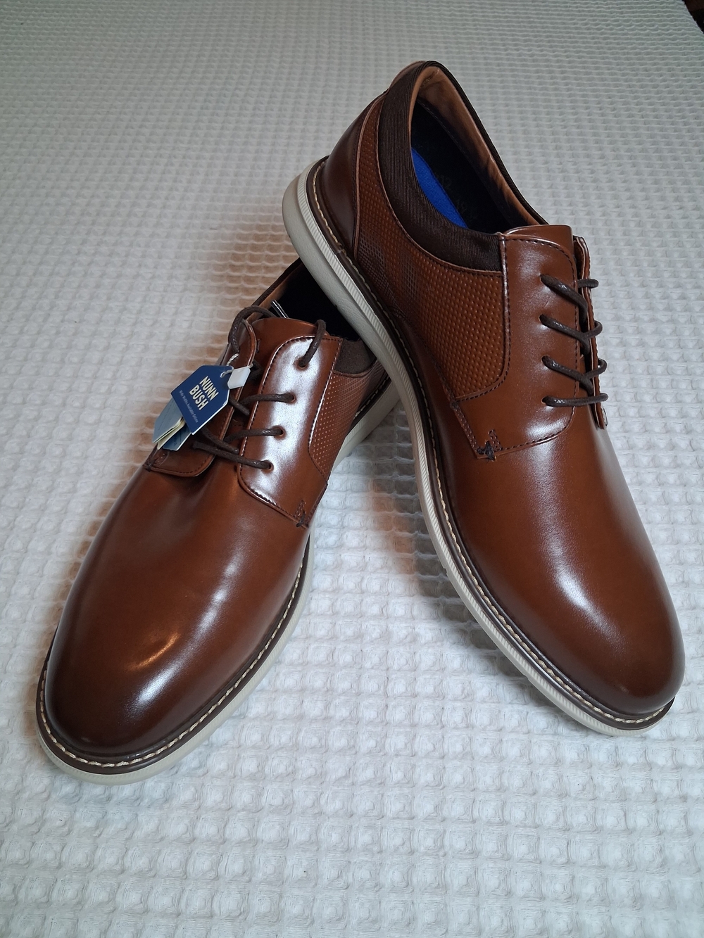 Nunn Bush "Chase" Men's Plain Toe Oxford with Lace-Up Comfort Cognac Size 11M